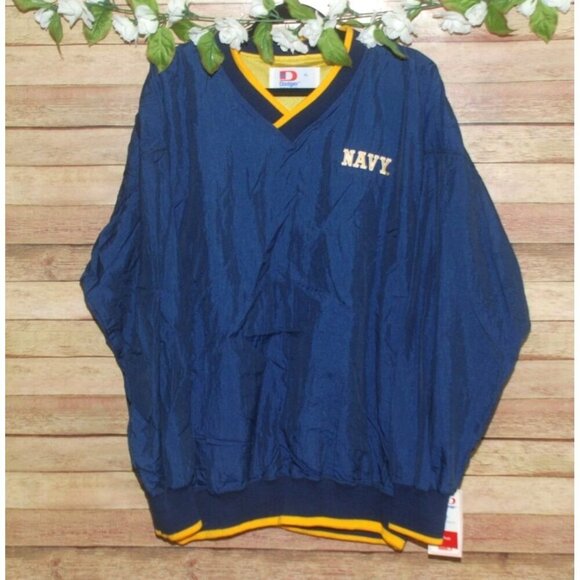 NWT Dodger Men's Blue Gold V-Neck Pullover US NAVY Varsity Jacket XL Windbreaker - Picture 1 of 11